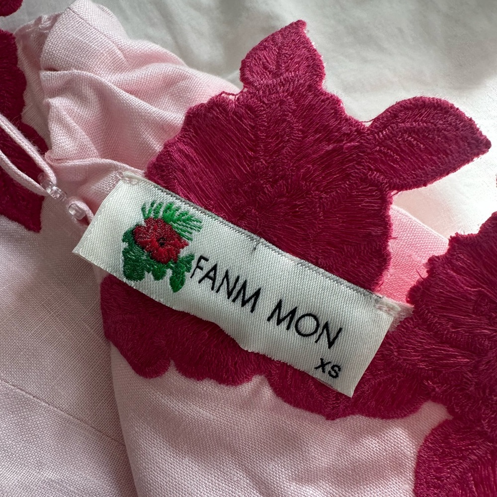 Fanm Mon Light Pink Dress with Red Embroidery